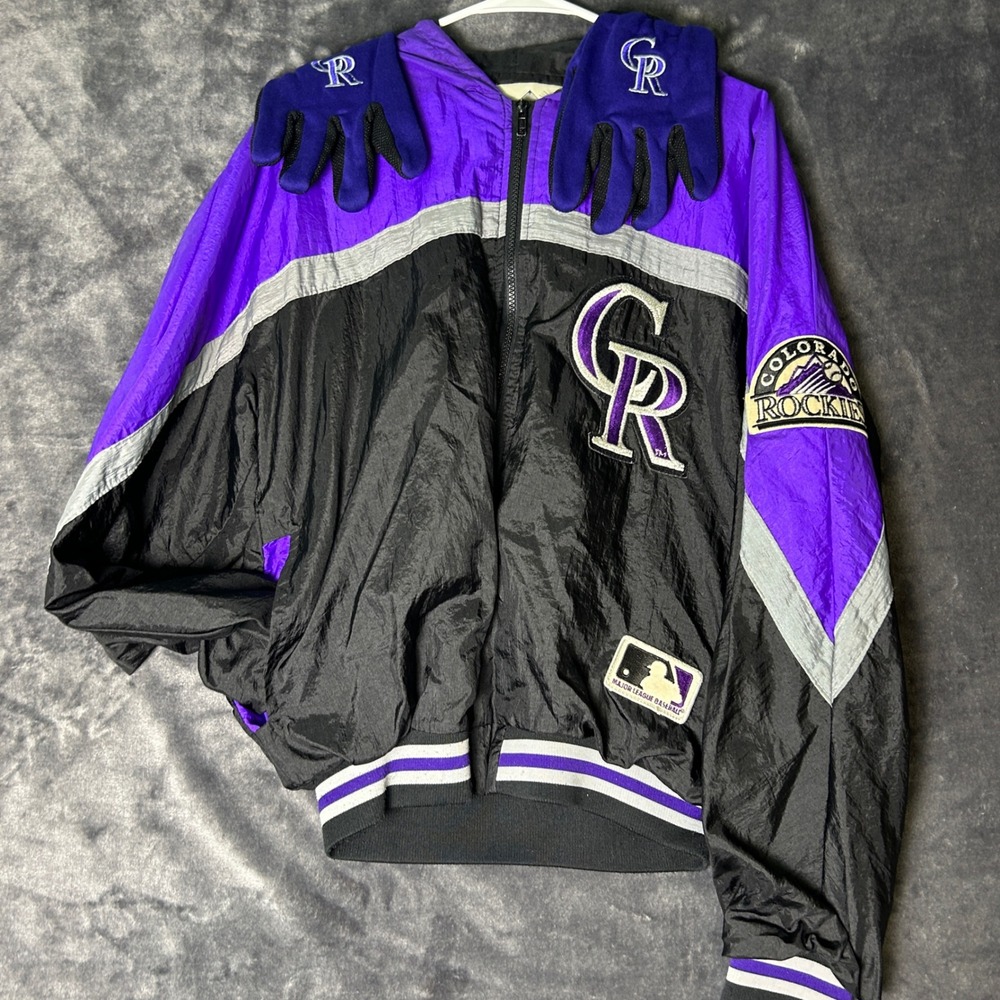 Vintage Colorado Rockies Felco MLB Windbreaker Jacket & Gloves Set Signatures M